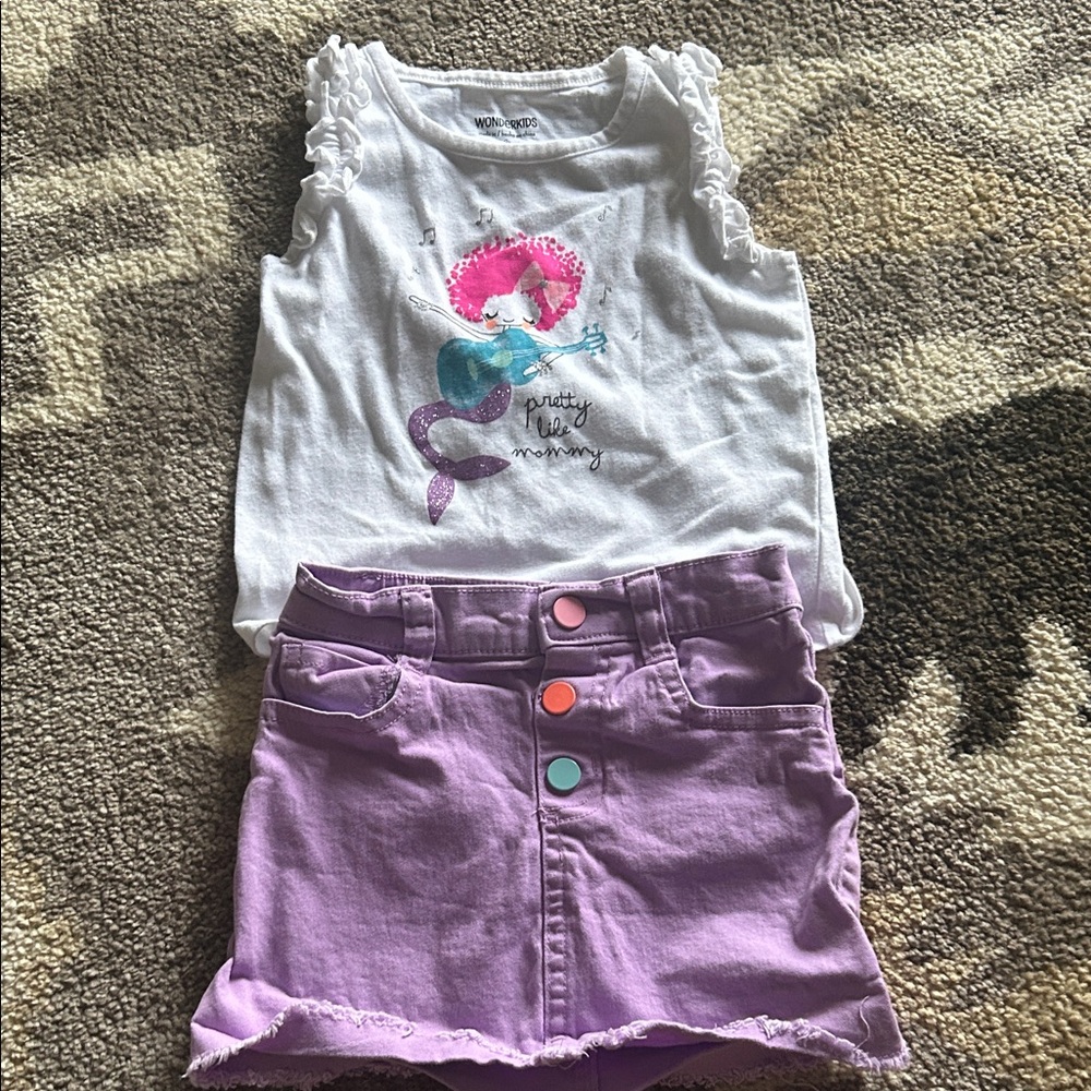 White Mermaid Tank Top and Purple Skirt Set